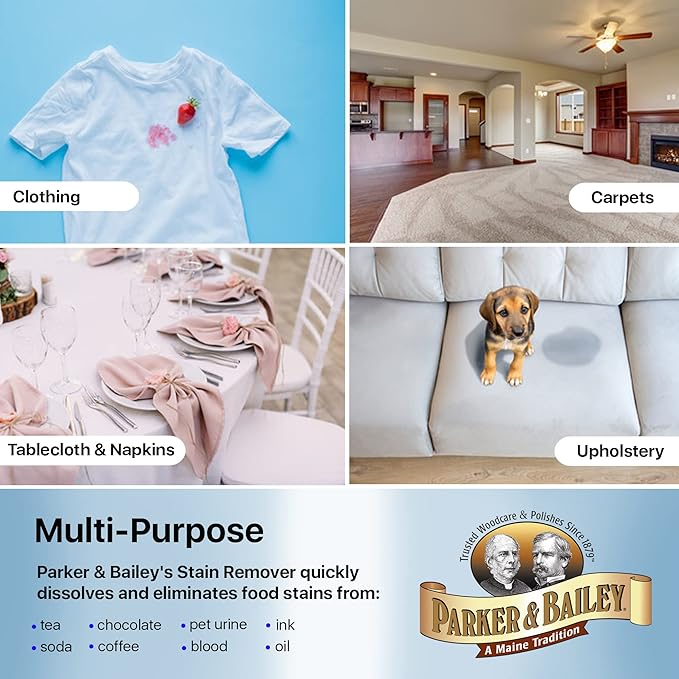 Parker &amp Bailey Liquid Stain Remover - Instant Stain Removal on Laundry Clothing Fabric Ink Grease Blood Grass Coffee Wine Food Carpet Upholstery Spot Cleaner Odor Free Detergent Booster - Gallon
