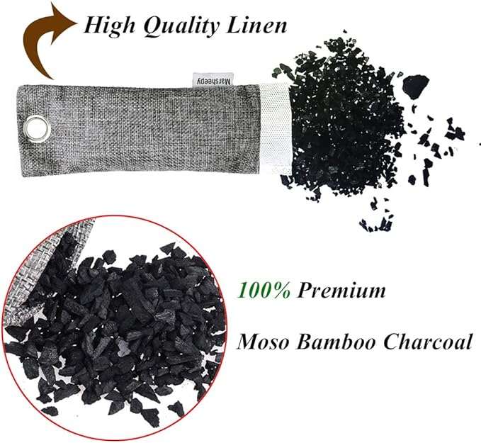 Marsheepy 24 Pack Charcoal Shoe Deodorizer Bags Bamboo Charcoal Air Purifying bags Odor Absorber Odor Eliminator for shoes Home Closet Pet（24X50g）