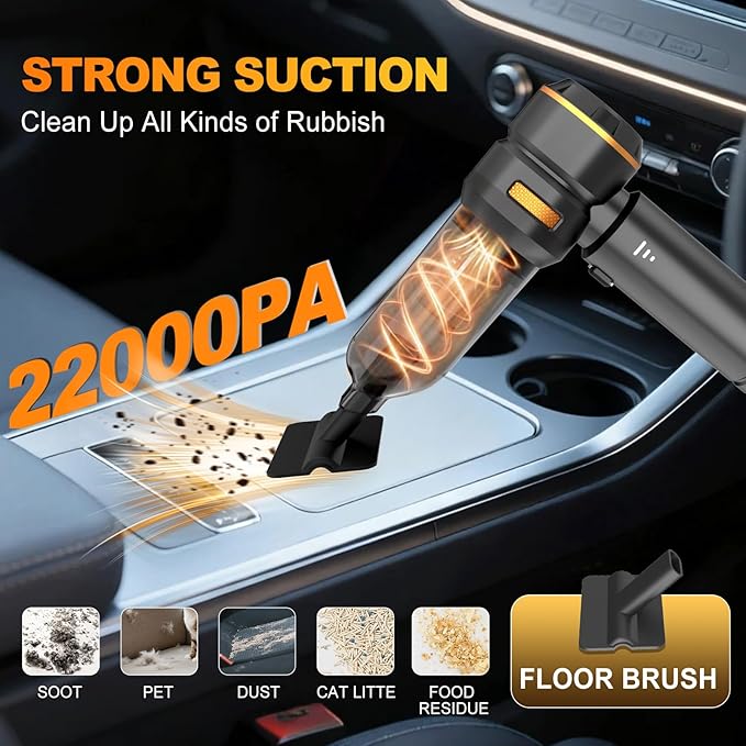 Handheld Car Vacuum Cordless 22000PA Strong Suction Mini Vacuum Cleaner with Brushless Motor 4-in-1 Portable Vacuum for Car Detailing Home Office &amp Travel Black Golden