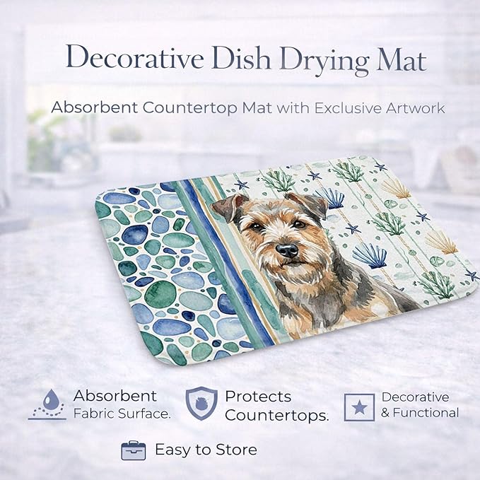 Caroline's Treasures Grizzle and Tan Norfolk Terrier Coastal Sea Glass Dish Drying Mat Absorbent Dish Drying Mat Pad for Kitchen Counter Dish Drainer Mat for Countertop 14 x 21 Multicolor