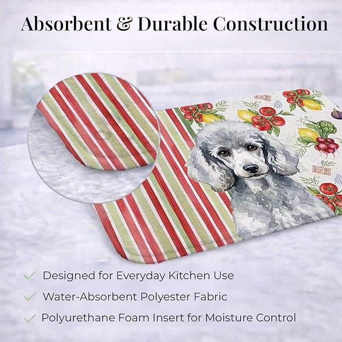 Caroline's Treasures Standard Silver Poodle Vegetables Dish Drying Mat Absorbent Dish Drying Mat Pad for Kitchen Counter Dish Drainer Mat for Countertop 14 x 21 Multicolor
