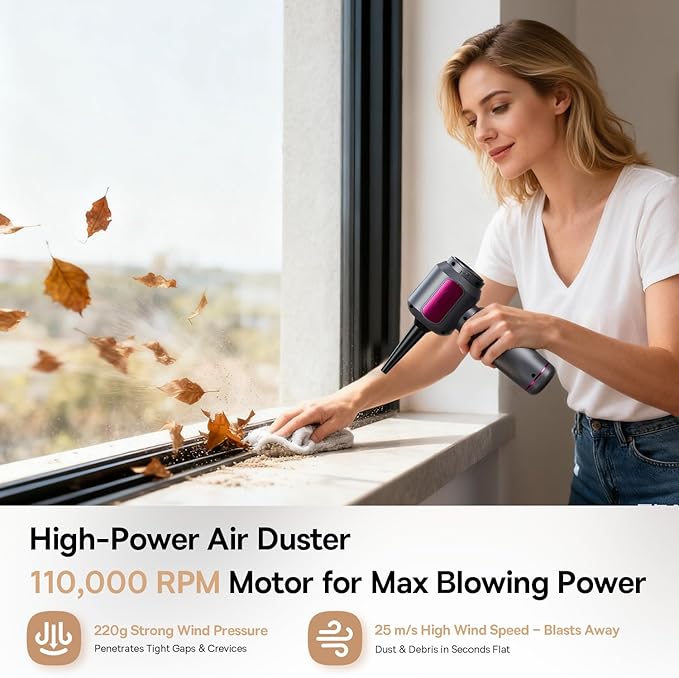 REWONDER Car Vacuum Cleaner High Power 22000Pa Vacuum Cleaner &amp 110000RPM Air Duster Handheld Vacuum with 7800mAh Battery Car Detailing Vacuum Storage Bag &amp Multi-Nozzles for Car Home
