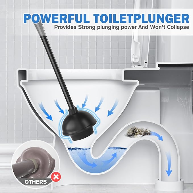 Toilet Plunger and Brush Set2 Pack Bowl Brush and Heavy Duty Toilet Brush with Ventilated Holder 2-in-1 Toilet Brush and Plunger Combo for Bathroom Deeply Cleaning（Black）