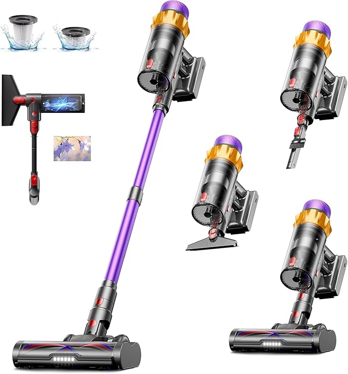 Cordless Vacuum Cleaner 650W 55KPA 70 Mins Vacuum Cleaners for Home Self-Standing Cordless Vacuum with Charging Dock Station LED Display Upgraded Anti-Tangle Stick Vacuum for Pet Hair/Carpet/Floor