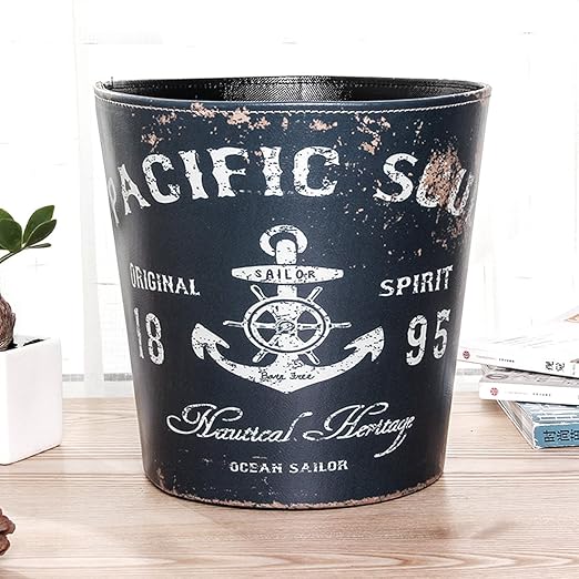 Trash Can 10L/2.64Gallon British Style Trash Bin Household Uncovered Garbage Can Decoration(Boat Anchor Pattern) - Pattern-1