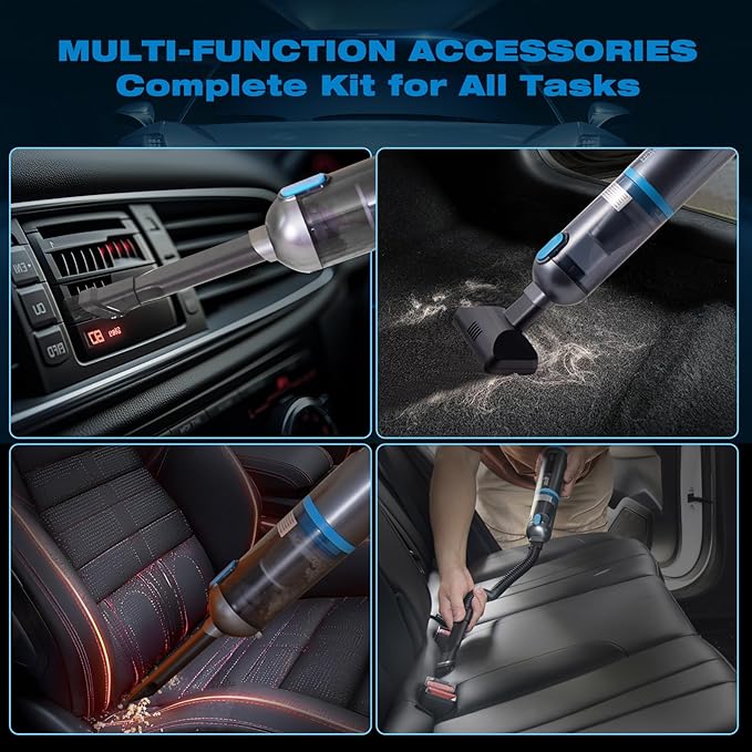 HAUSMEISTER Airflex One Cordless Car Vacuum 16000Pa 4-in-1 Handheld Vacuum with Air Duster &amp Inflator Portable Mini Vac for Car Detailing Pet Hair Keyboard Cleaning (Navy Blue)