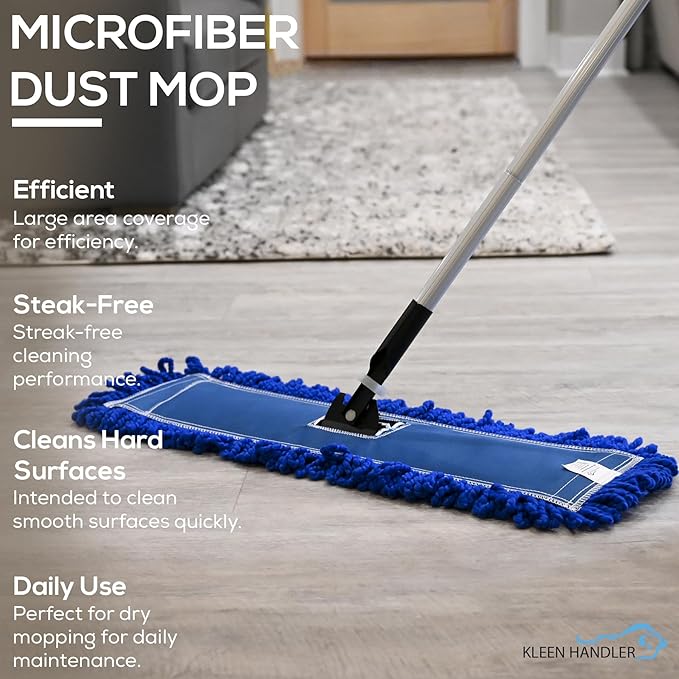 Kleen Handler 24 inch Microfiber Dust Mop | Medium Washable Commercial Mop Head Replacement Pack of 3