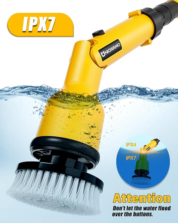 Electric Spin Scrubber Compatible for DeWalt 20V Battery(Battery NOT Included) 1000 RPM Battery Powered Scrubber with Adjustable Extension Arm &amp 8 Brushes &amp Hook Gloves for Tub/Tile/Floor