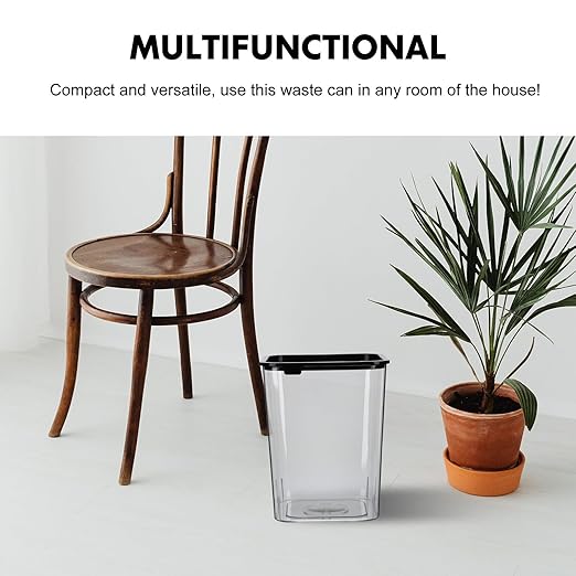 Transparent Plastic Square Trash Can Wastebasket for Bathroom Bedroom Office Open Lid Secure Garbage Container with Pressing Lightweight Bin for Home Kitchen