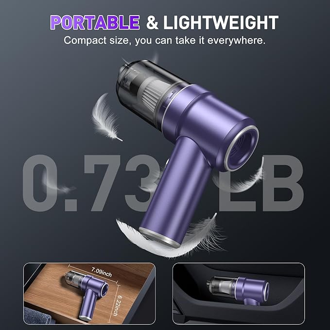 KMM Handheld Car Vacuum Cleaner 9000PA Vacuum Cleaner &amp Air Duster 120W High Power Vacuum Portable Cordless Hand Held Vacuum Rechargeable with Multi-Nozzles &amp LED Light for Home Car Offic