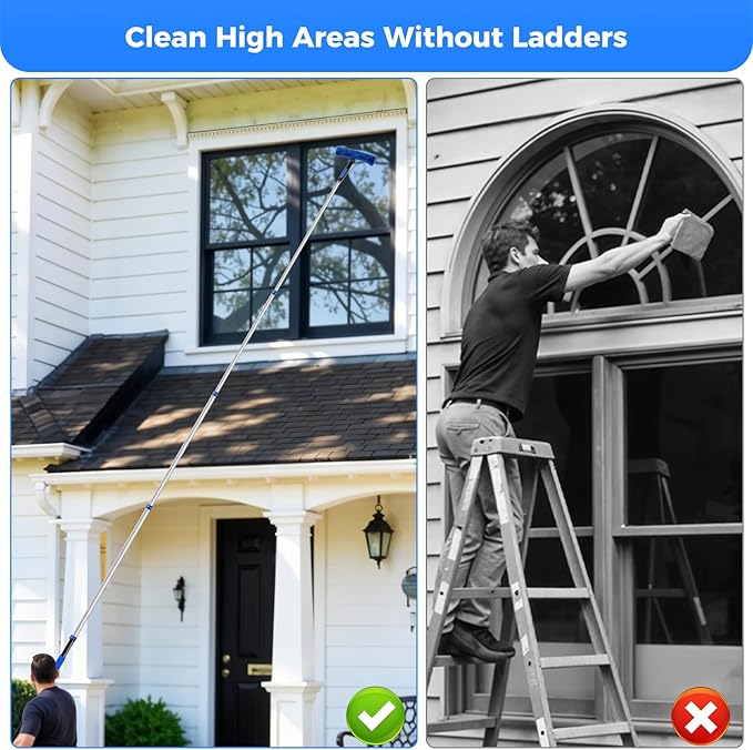 26ft High Reach Duster Kit Aluminum 5-20ft Fan &amp Window Cleaner Set Versatile Dusting Set with 5 Replaceable Heads for Cleaning Fans Windows and Hard-to-Reach Areas Outdoors Without Ladder