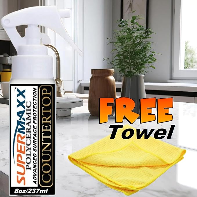 SUPERMAXX Ceramic Countertop Protection Spray 8 oz Advanced Surface Sealer with Free Cleaning Towel