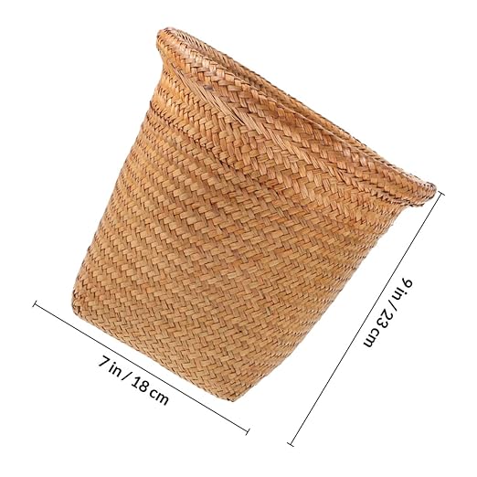 Cabilock Straw Woven Wastebasket Medium Multifunctional Home Office Trash Can and Storage Basket for Waste Paper Decorative Rattan Style Container for Household Organization Random Color