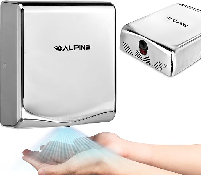 Alpine Commercial Hand Dryer with HEPA Filter 8 Seconds Extreme Speed Electric Hand Dryer for Home Bathroom/Restaurant with Heat &amp Speed Control - ADA Compliant (120V Chrome)