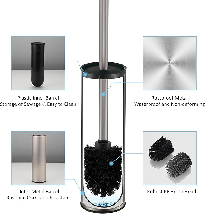 Toilet Brush and HolderStainless Steel Toilet Brushes for Bathroom with Holder 2pack Brushed Nickel