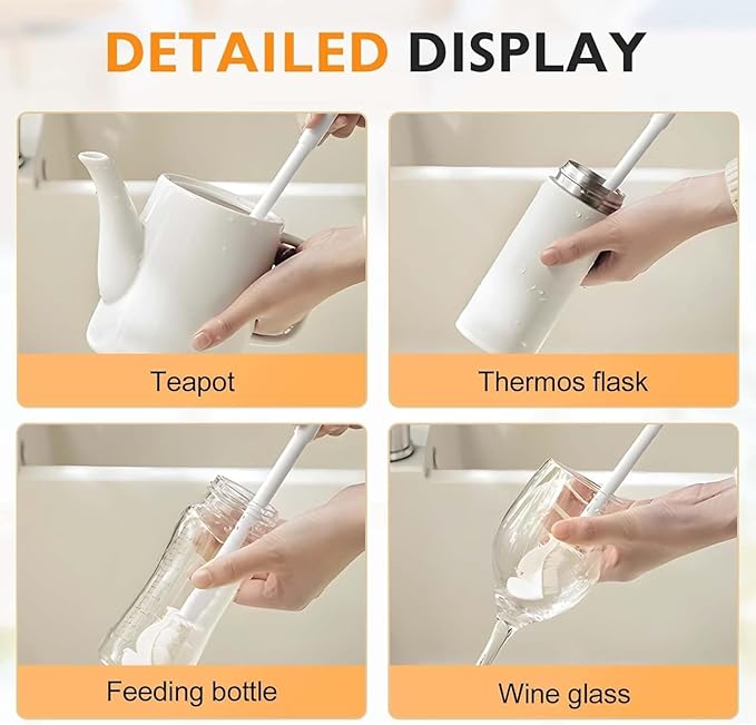 Upgraded 360 ° Flexible Silicone Bottle Brush Long Handle Narrow Mouth Container Water Bottle Glass Cleaning Tool (2 Pcs)
