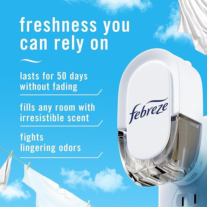 Generic Odor-Fighting Fade Defy PLUG Air Freshener By Febreze (1) Pack of (4) Refills 0.87 fl oz each (Linen &amp Sky) Clear