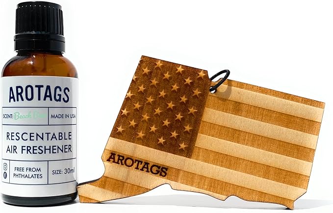 Arotags Car Air Freshener - Reusable Wood Diffuser - Hanging Odor Eliminator - Connecticut Patriot - Beach Bum Scent
