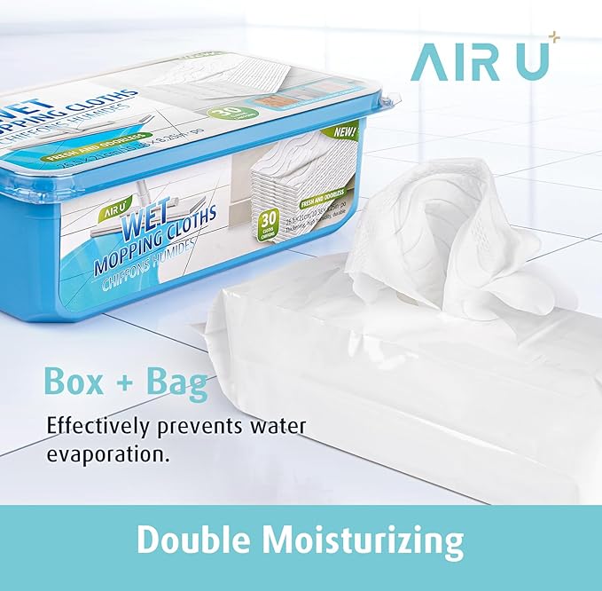 AIR U+ Wet Pads Refill for Swiffer Sweeper Wet Mopping Cloth Unscented Disposable Floor Cleaning Wipes 30 Count