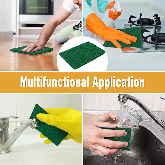 100 Pcs Scouring PadsHeavy Duty Scour Pads4 x 5.95 inch Reusable Green Scrub Pads for Metal Grills &amp Kitchen ScrubbersNon-Scratch Scrubbing Pads for Household Kitchen Dishes Sink Bathtub