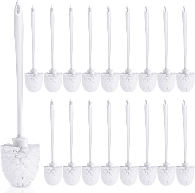 20 Pcs 14.2 Inch Toilet Brush Long Handle Toilet Bowl Brush Plastic Scrubber with Hook Hole White Soft Bristle Cleaner Handled for Bathroom Cleaning Supplies