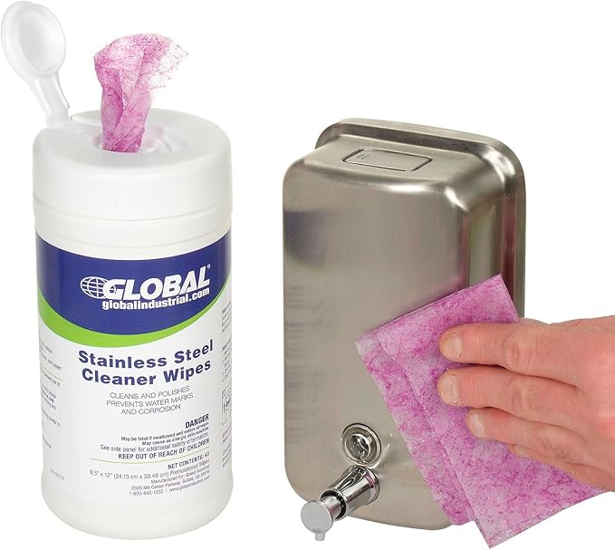 Global Industrial Stainless Steel Cleaner Wipes 40 Wipes/Canister 6 Canisters/Case