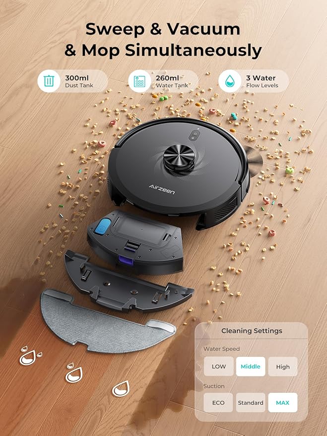 Robot Vacuum and Mop Upgraded Bagless Robot Vacuum Cleaner with Self-Emptying 6000Pa Robotic Vacuum with LiDAR Navigation Smart Mapping Schedule App/Alexa Control for Carpet/Pet Hair Q20 Ultra