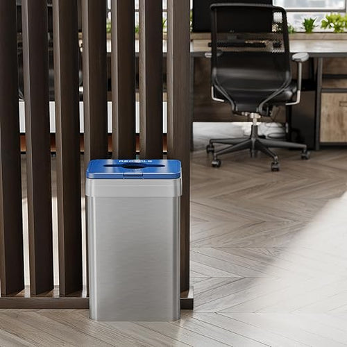 18 Gallon Open Top Commercial Recycle Bin with Dual AbsorbX Odor Filters 68 Liter Rectangular Stainless Steel Trashcan for Restaurant Restroom Kitchen Store Office Breakroom Business Home