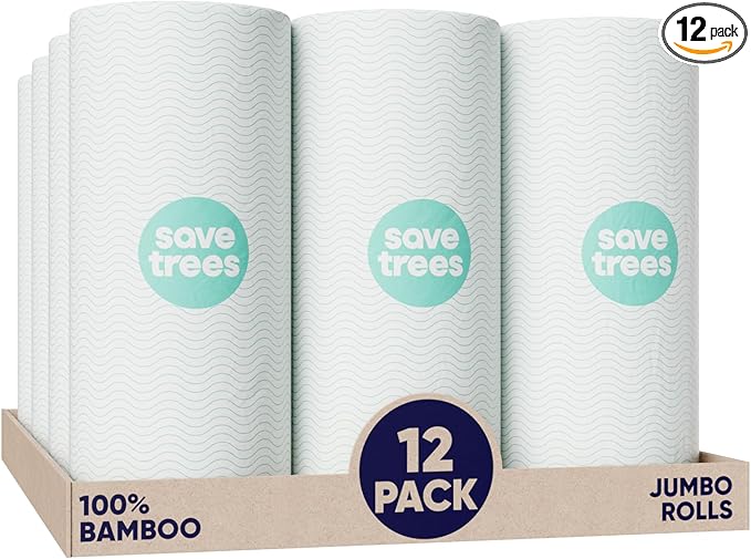 Save Trees Bamboo Paper Towels 12pk - 1800 Sheets Paper Towel Rolls Ultra Absorbent &amp Durable EcoTowels - FSC-Certified Vegan Bamboo Kitchen Rolls