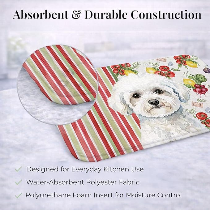 Caroline's Treasures Bichon Frise Vegetables Dish Drying Mat Absorbent Dish Drying Mat Pad for Kitchen Counter Dish Drainer Mat for Countertop 14 x 21 Multicolor