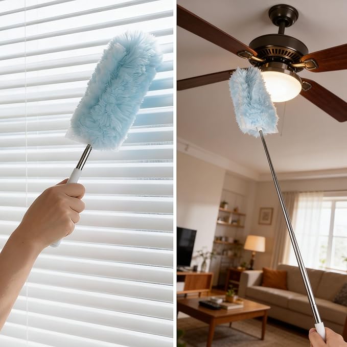 ITTAR 30 Count Duster Refill kit Duster for Cleaning with Extension Pole Microfiber Dust Remove Supplies Fan Feather Dusters for Cleaning Home Ceiling Fan Blinds Furniture Vent &amp Shelves-Bl