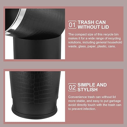 Vintage Style Wastebasket Garbage Bucket with Double-Layer Crocodile Texture Retro Round Home Trash Can for Bathroom Kitchen Office Use