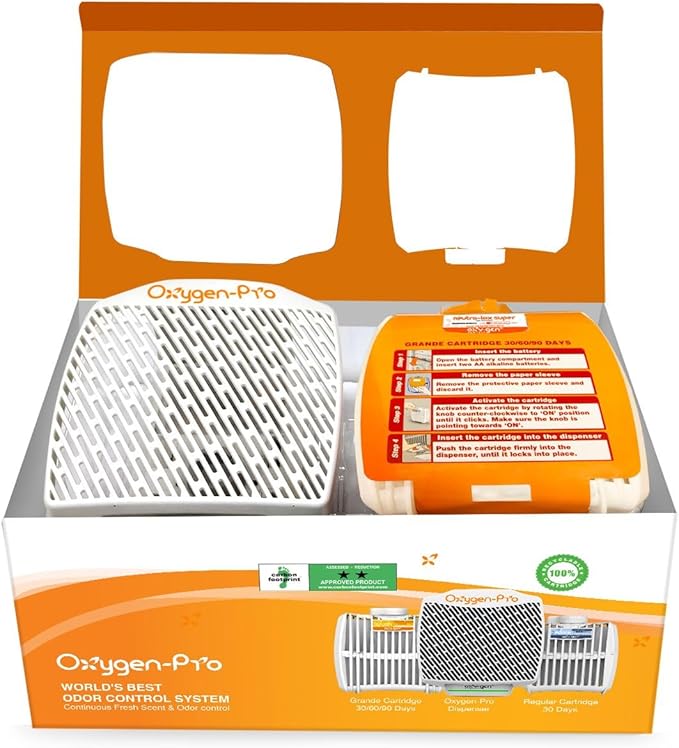 Oxygen-Pro - Starter Kit - Commercial Air Freshener and Deodorizer Wall Mounted Battery Operated Automatic Dispenser Odor Eliminator and Fragrancing System (Subtle kit) 120 Day Supply