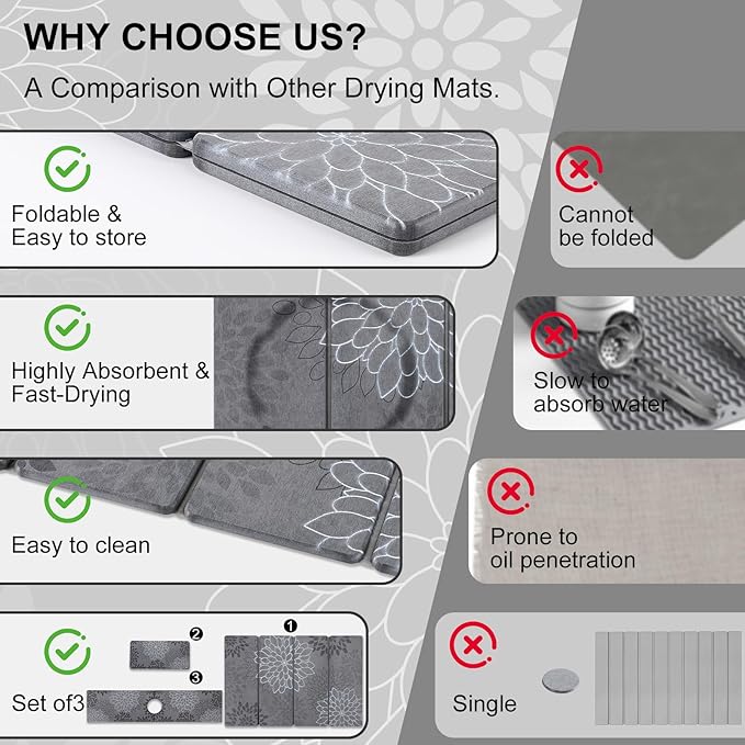 3 PCS Large Stone Dish Drying Mat for Kitchen Counter Quick Dry Stone Dishes Mats Cup Coasters Sink Faucet Mat Water Absorbing Diatomaceous Earth Drying Pad for Countertop Tableware Bottles