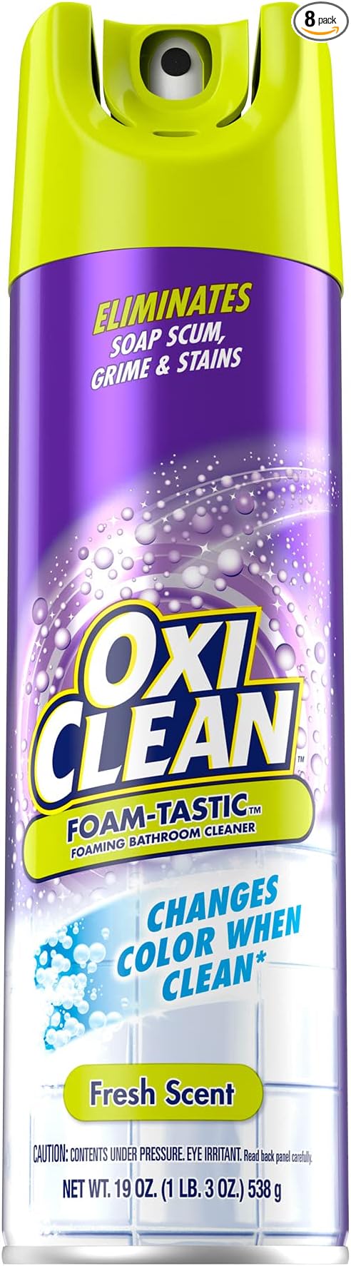Kaboom Foam-Tastic Foaming Bathroom Cleaner Fresh Scent Spray Can Eliminates Soap Scum Grime and Stains 19 Oz (Pack of 8)
