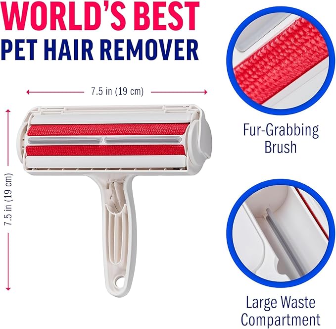 Pet Hair Remover Roller - Reusable Lint Roller for Dog &amp Cat Hair on Furniture Couch Carpet Clothing - Eco-Friendly Portable Fur Remover Tool (White)