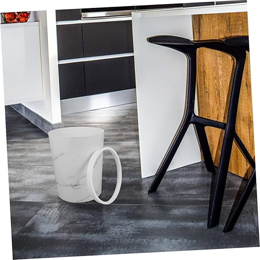Mobestech Marble Pattern Trash Can with Press Ring Large Capacity Plastic Wastebasket for Bathroom Kitchen and Office Stylish Round Garbage Bin