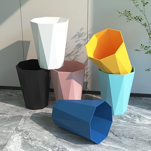 6pcs Trash Can Wastebasket Plastic 2.6 Gallon Garbage Can Container Rubbish Trash Bin Paper Basket Office Organizer for Bedroom Office Bathroom10Litre-6 Colors