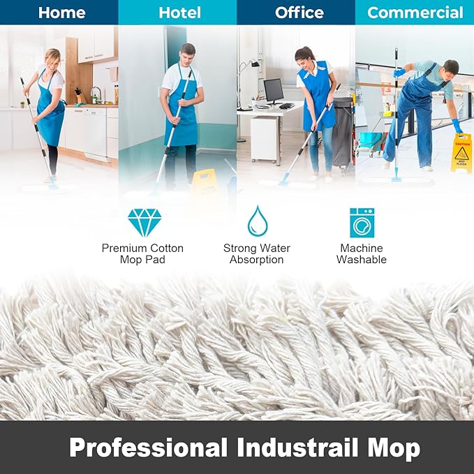 41” Commercial Dust Mop for Floor Cleaning Industrial Dry Mop with Heavy Duty Long Handle Large Cotton Reusable mop Head for Cleaning Office Garage Hardwood Warehouse Factory Mall