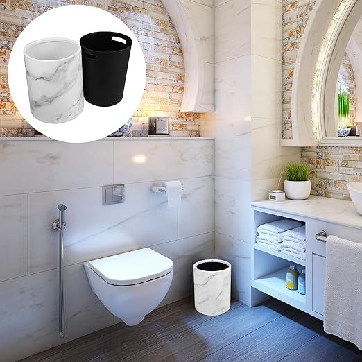 Housoutil Marble Pattern Trash Bin 12L Medium Size Lidless Wastebasket White Plastic Garbage Container for Home Office Bedroom Bathroom Use