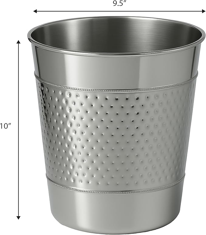happimess HPM1111E Riley Modern Classic Hammered Steel Accent 2-Gallon Wastebasket for Home Bathroom Living Room Office Bedroom Kitchen Polished Steel