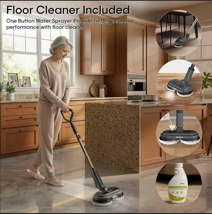Cordless Electric Mop Electric Floor Cleaner with Water Sprayer &amp LED Headlights Up to 60 mins Lasting Time Powerful Spin Mop with Extendable Tube Self-Propelled Floor Cleaning Solution inclu
