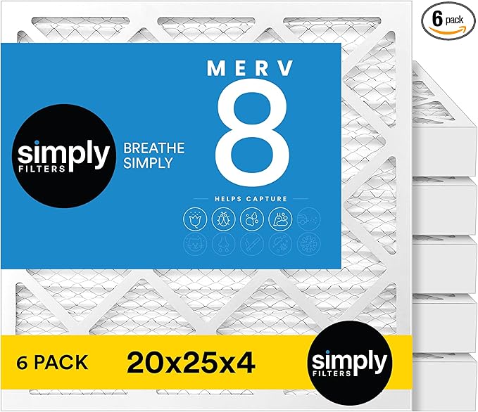 Simply 20x25x4 Air Filter MERV 8 6 Pack Furnace Air Filter for HVAC (Actual Size:19.5x24.5x3.63) DUST Pet &amp Allergy Control