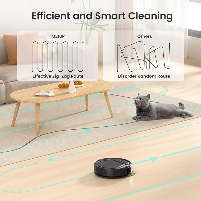 Lefant Robot Vacuum Cleaner M210 ProSlimQuiet2200Pa Suction120 Min Self-Charging Robotic Vacuums Freemove 3.0WiFi/APP/Alexa6 Cleaning Modes Ideal for Hard Floors Pet Hair Low CarpetBlack