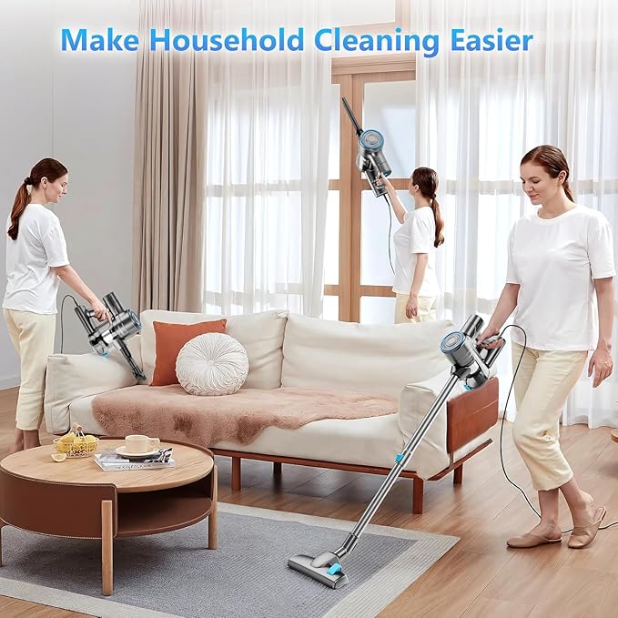 Corded Stick Vacuum Cleaner 25Kpa Powerful Stick Vacuum 2 in 1 Vacuum Cleaners1.2 L Dust Cup Corded Handheld Vacuum Pet for Hair Short-Pile Carpet Hardfloor (Sky Blue)