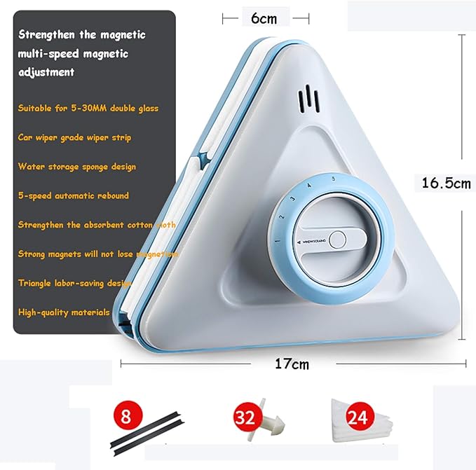 Window Cleaner Wipers Magnetic Three-Layer Glass Cleaner for 5-30mm Double Glazing Window Cleaner Super Three-Layer Glass Surface Cleaning Brush Wiper Tool