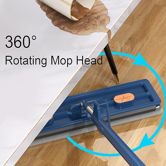Large Flat Mop 2023 Large 16’’ Flat Mop Wet and Dry Use360° Freely Rotating Head Self-Contained Dewatering Scraper with 2/4 Microfiber Pads 12027(White4Pcs)