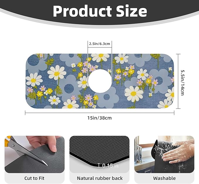 Daisy Flowers Dish Drying Mat for Kitchen Counter 18x24 Microfiber Absorbent Fast Dry Mat 2Pcs Dish Mat Faucet Mats Sets Large Drying Kitchen Mat Kitchen Drying Pad Coffee Bar Decor Gifts