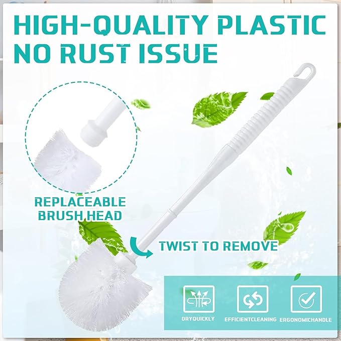 Roshtia 24 Sets Toilet Brush and Holder Set for Bathroom Toilet Bowl Brush Scrubber with Caddy for Deep Cleaning 14.57 Height (White)