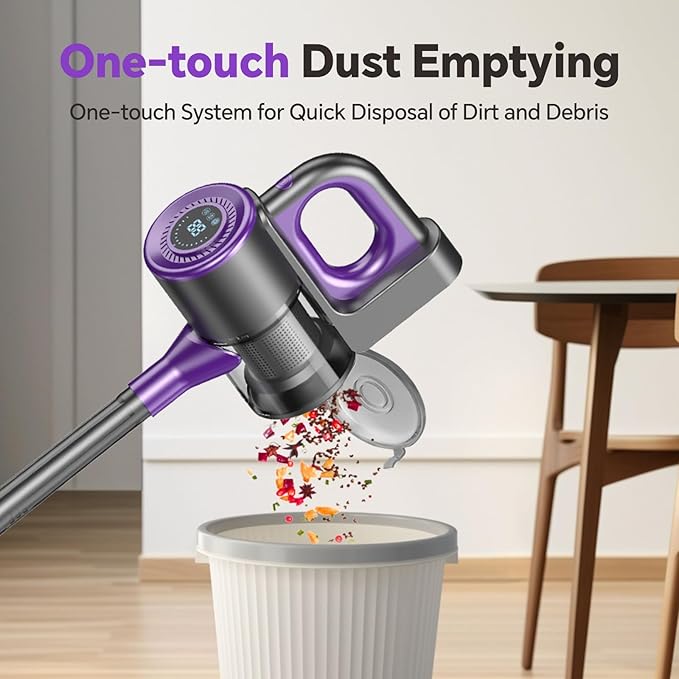 Cordless Vacuum Cleaner Powerful Suction Vacuum Cleaners for Home Stick Vacuum Cordless Rechargeable with LED Screen and 3-Speed Suction Lightweight Handheld Vacuum for Pet Hair Hard Floor Carpet